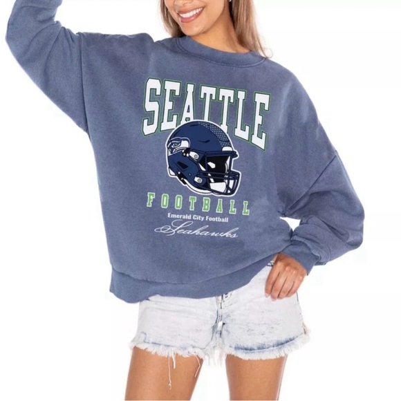 Seattle Seahawks NFL Game Couture Blue Oversized Sweatshirt Size Small - Picture 2 of 6